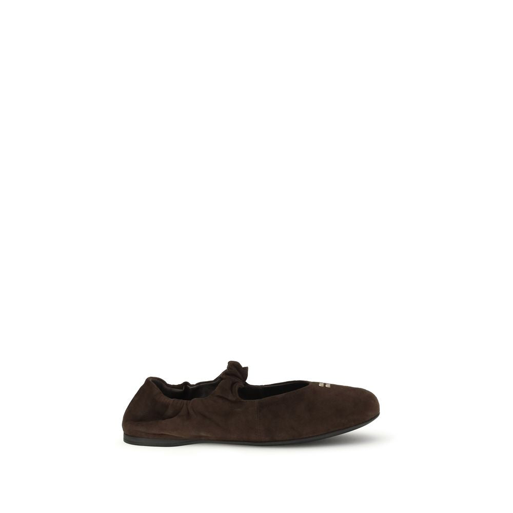 Miu Miu Brown Calf Leather Bos Taurus Ballet Flats