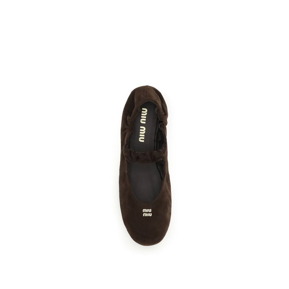 Miu Miu Brown Calf Leather Bos Taurus Ballet Flats