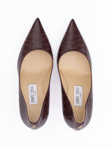 Jimmy Choo Burgundy Croco Embossed Leather Agnes Pumps