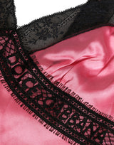 Dolce & Gabbana Pink Silk Satin Lace Trim Lingerie Top Sleepwear