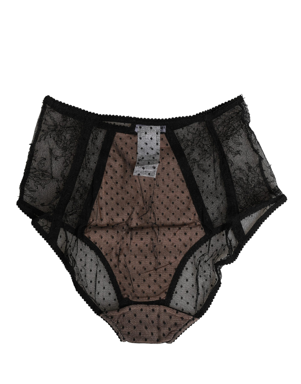 Dolce & Gabbana Black Sheer Polka Dot Lace High Waist Brief Underwear