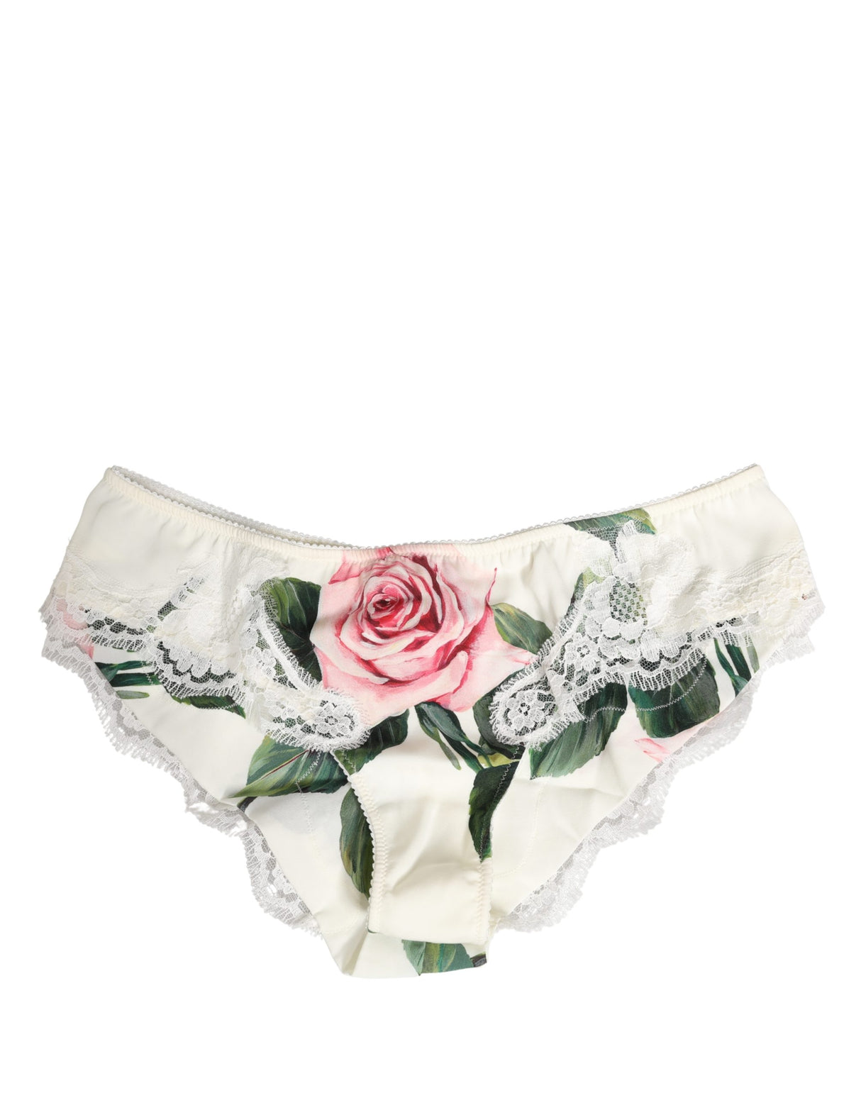 Dolce & Gabbana White Silk Floral Lace Trim Panty Brief Underwear