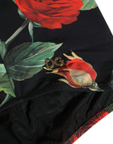 Dolce & Gabbana Black Rose Print High Waisted Girdle Underwear