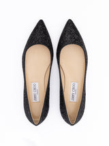 Jimmy Choo Black Coarse Glitter Fabric Alina Ballet Flat