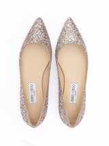 Jimmy Choo Rose Gold Glitter Fabric Alina Ballet Flat