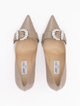 Jimmy Choo Taupe Grey Patent Leather Chery 85 Pumps