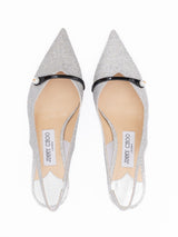 Jimmy Choo Silver Fine Glitter Amita 45 Slingback Pumps
