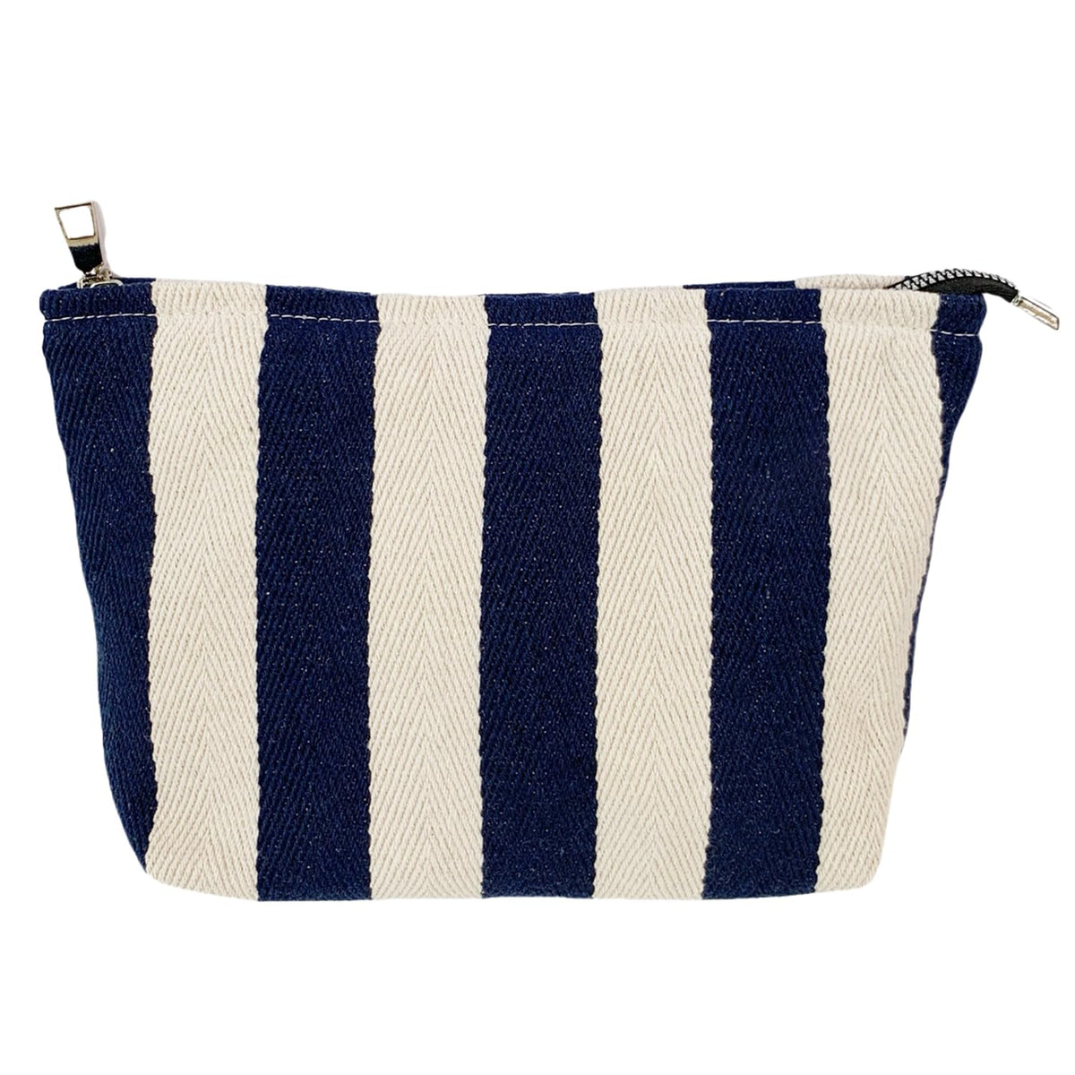 Blue Striped Makeup Bag for Women Canvas Cosmetic Bag Large Zipper Pouch(10.6" * 7.1" * 2.8") Make Up Bag for Purse Perfect for Storing Makeup And Accessories Makeup Bag for Daily Travel Gifting