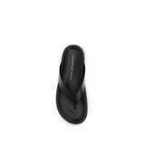 Stuart Weitzman Black Calf Leather Bos Taurus Flip-Flop Sandals