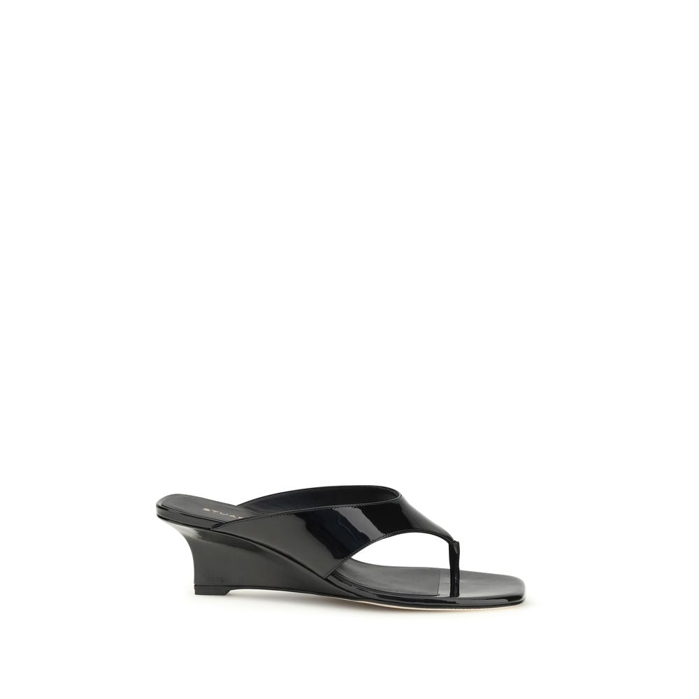 Stuart Weitzman Black Calf Leather Bos Taurus Wedge Sandals