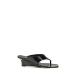 Stuart Weitzman Black Calf Leather Bos Taurus Wedge Sandals