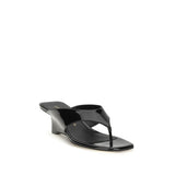 Stuart Weitzman Black Calf Leather Bos Taurus Wedge Sandals