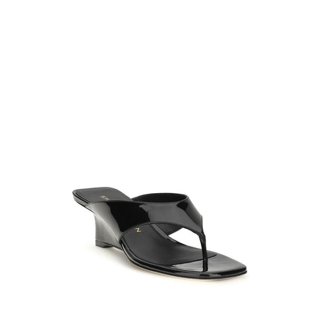 Stuart Weitzman Black Calf Leather Bos Taurus Wedge Sandals