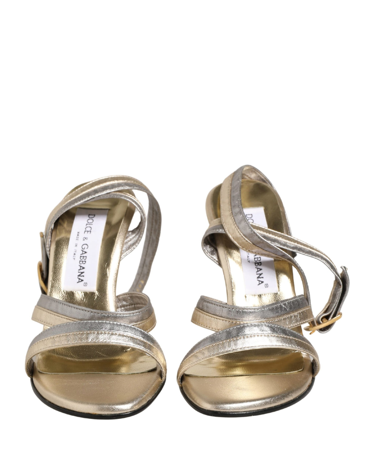Dolce & Gabbana Gold Silver Leather Wedge Heels Sandals Shoes