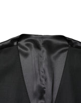 Dolce & Gabbana Black Wool Single Breasted Men Waistcoat Vest