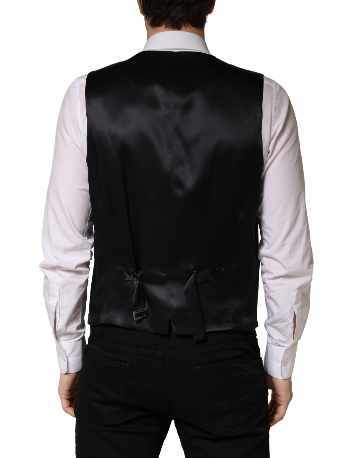 Dolce & Gabbana Black Wool Single Breasted Men Waistcoat Vest