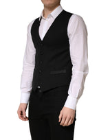 Dolce & Gabbana Black Wool Single Breasted Men Waistcoat Vest