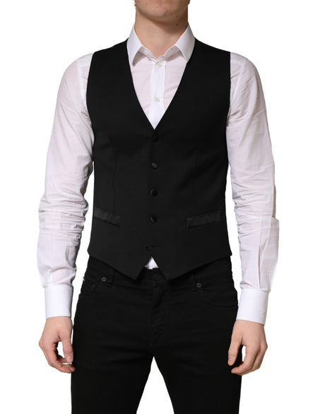 Dolce & Gabbana Black Wool Single Breasted Men Waistcoat Vest
