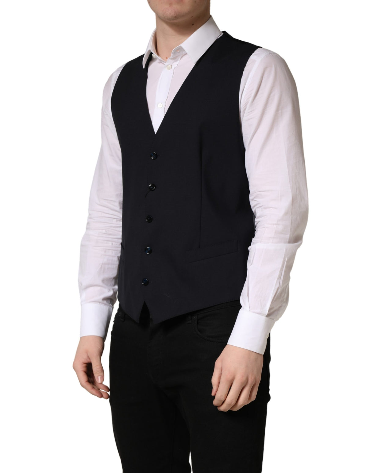 Dolce & Gabbana Black Wool Single Breasted Waistcoat Vest