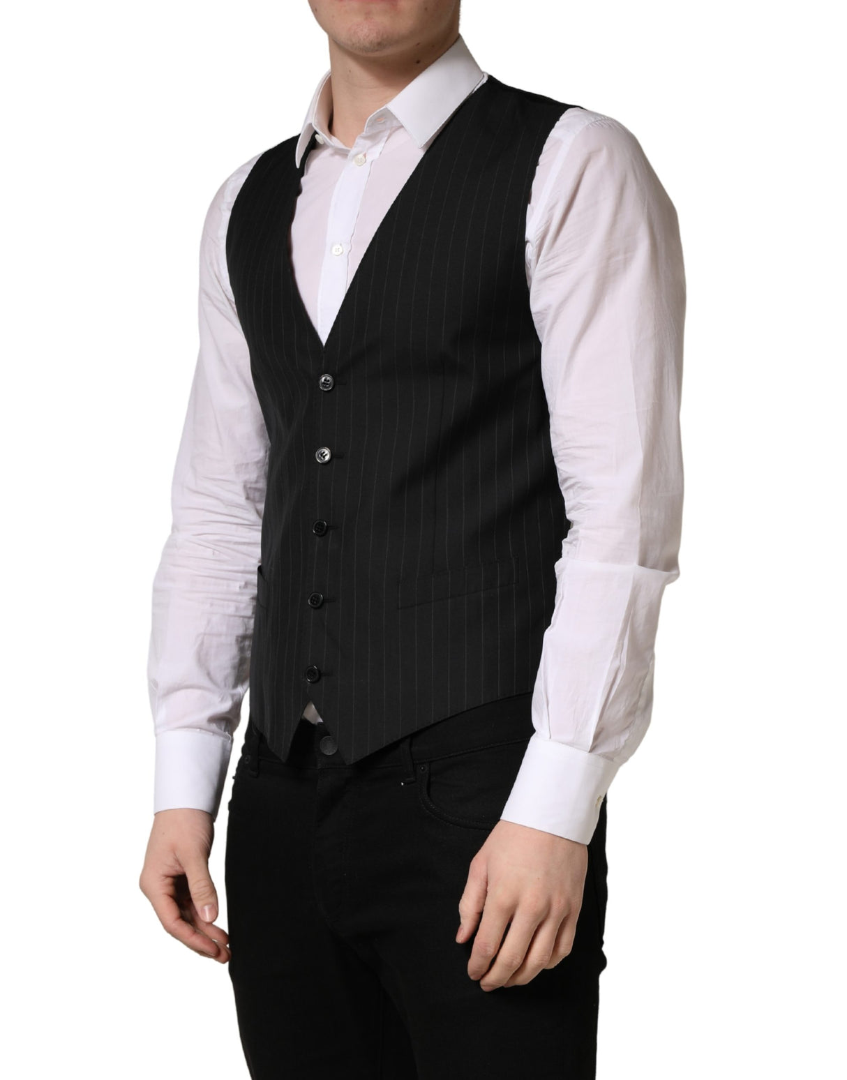 Dolce & Gabbana Black Stripe Single Breasted Waistcoat Vest