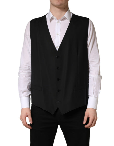 Dolce & Gabbana Black Wool Single Breasted Waistcoat Vest