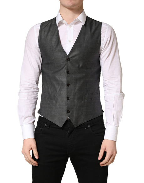 Dolce & Gabbana Dark Gray Wool Dress Formal Waistcoat Vest