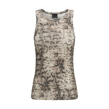 PINKO Beige Cotton Sleeveles T-Shirt