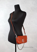 Marc Jacobs The Mini Shoulder Bag Spice Brown Embossed Leather Crossbody Bag