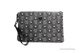 MCM Veritas Medium Dark Grey Denim Monogram Logo Canvas Clutch Pouch Handbag