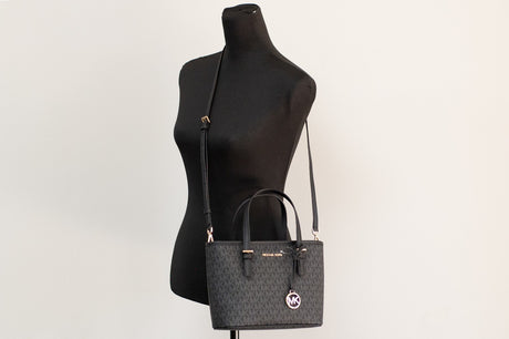 Michael Kors XS Carry All Jet Set Travel Womens Tote (BLACK SIG/GOLD)