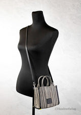 Marc Jacobs The Monogram Beige Mini Tote Woven Jacquard Canvas Crossbody Handbag