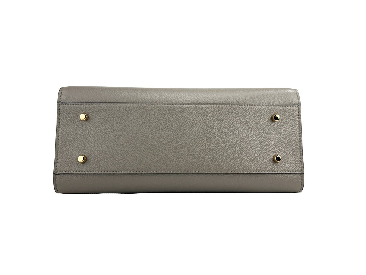 Versace Virtus Large Leather Top Handle Satchel Bag Tote Gray