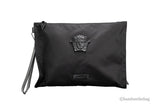 Versace Large Black Nylon Fabric Medusa Convertible Pouch Clutch Wristlet Bag