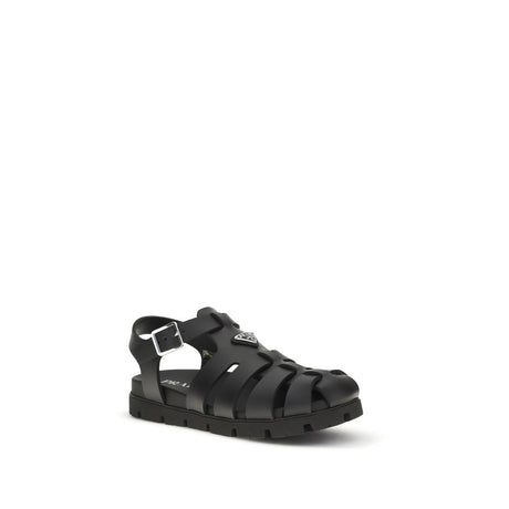 Prada Black Calf Leather Bos Taurus Flat Sandals