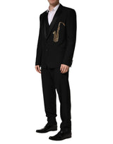 Dolce & Gabbana Black Wool Silk Saxophone Slim Fit 3Pc Suit