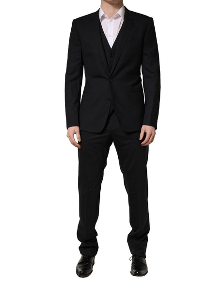 Dolce & Gabbana Black Wool 2 Buttons Formal 3 Piece Men Suit