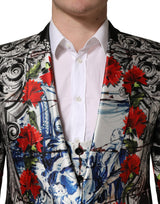 Dolce & Gabbana Black Floral 2 Buttons Formal 3 Piece Suit