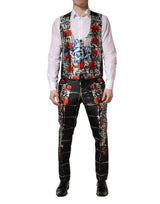 Dolce & Gabbana Black Floral 2 Buttons Formal 3 Piece Suit