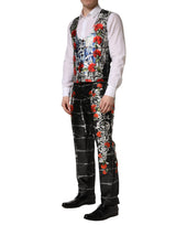 Dolce & Gabbana Black Floral 2 Buttons Formal 3 Piece Suit