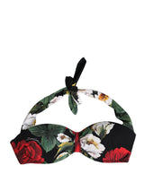 Dolce & Gabbana Black Floral Padded Halter Bikini Top Swimwear