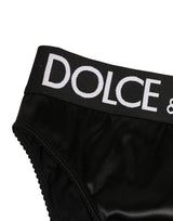 Dolce & Gabbana Black Satin High-Waist Brief Logo Women Underwear