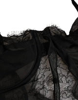 Dolce & Gabbana Black Silk Lace Lingerie Chemise Top Underwear