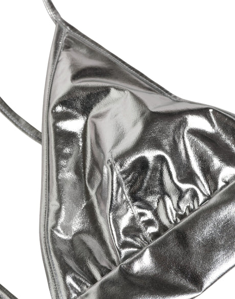 Dolce & Gabbana Metallic Silver Sleeveless Bustier Cropped Top
