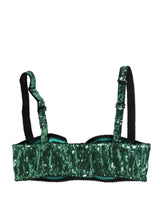 Dolce & Gabbana Green Sequined Nyon Balconnet Bra Underwear