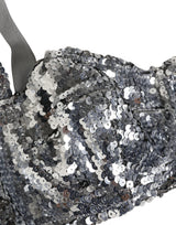 Dolce & Gabbana Silver Sequined Nyon Balconnet Bra Underwear