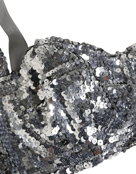 Dolce & Gabbana Silver Sequined Nyon Balconnet Bra Underwear