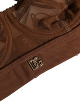Dolce & Gabbana Brown DG Logo Nylon Mesh Balconette Bra Underwear