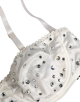 Dolce & Gabbana White Rhinestone Semi-Pad Underwire Bra Underwear