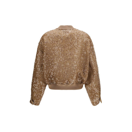 Brunello Cucinelli Brown Silk Bomber