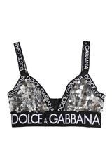 Dolce & Gabbana Silver Sequined Triangle Soft Cup Bra Underwear